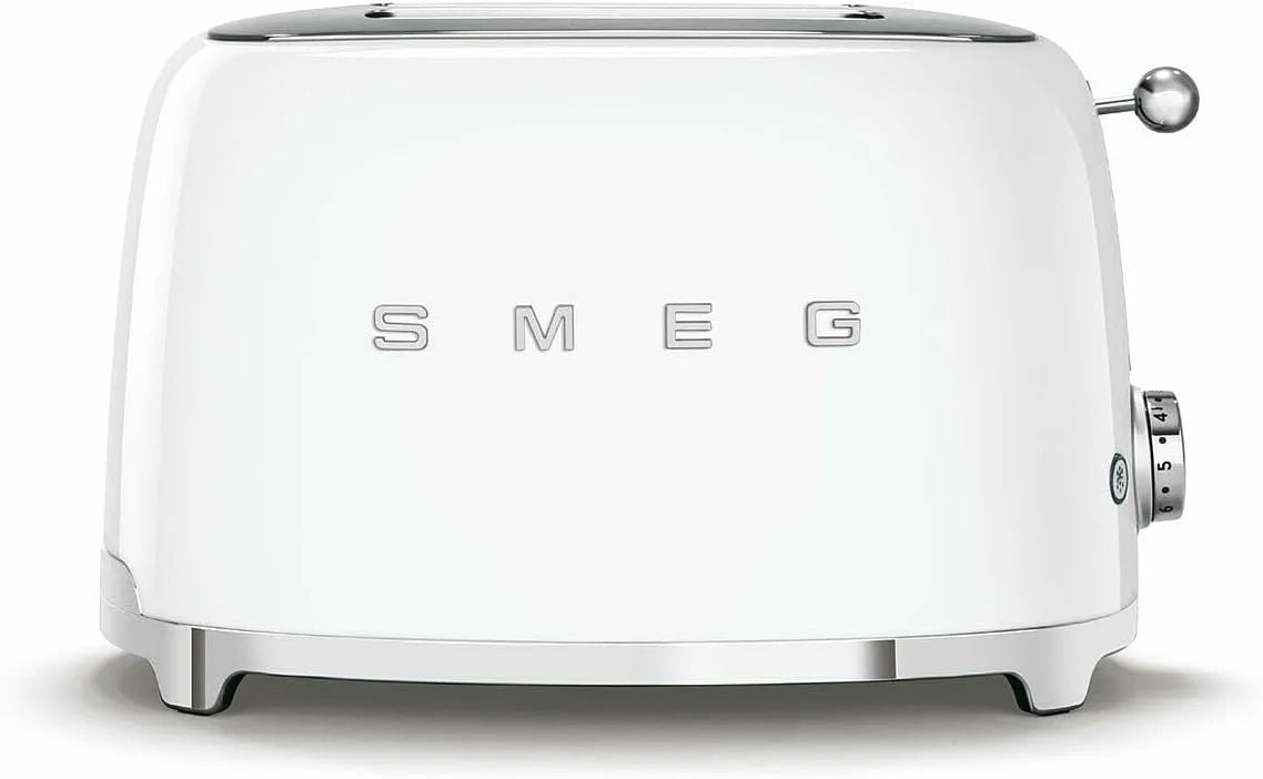 Smeg Toaster TSF01WHEU, 2 Schlitze für 2 Scheiben, Leistung 950W, Heizfunktion, Weiß, Maße 2x2, 6 Vergoldungsniveaus, Abtau- und Bagel- Funktion
