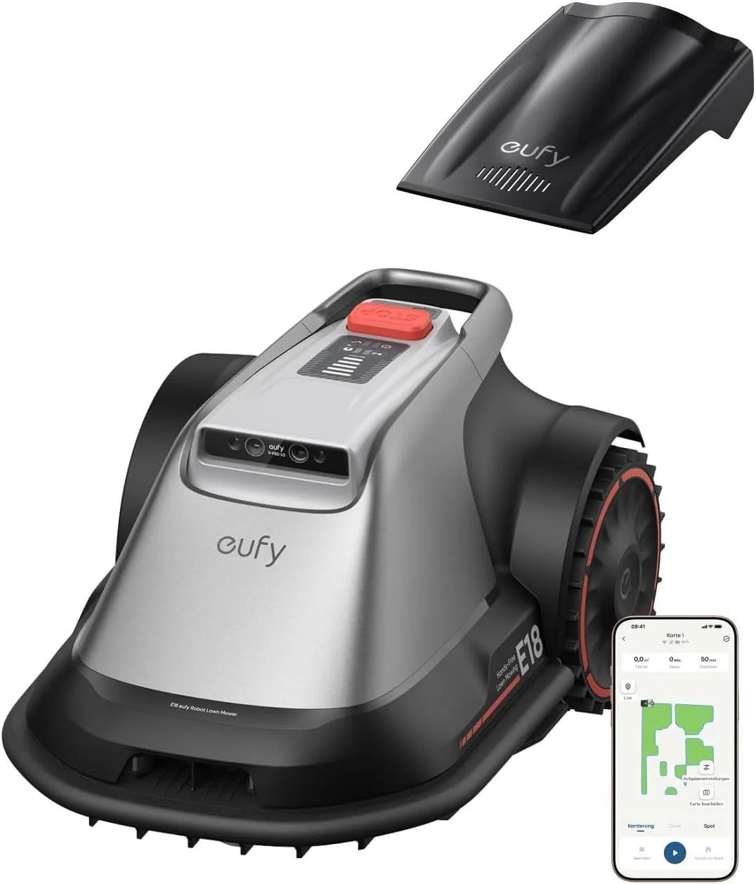 Modell Mähroboter ohne Begrenzungskabel E18 eufy, TrueVision Technologie, Präzisionsrandschnitt, App-Steuerung, Garten bis 1200m², GNSS System