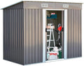Goplus Gerätehaus, Metall 238 x 131 x 181 cm, Geräteschuppen mit 2 Schiebetüren & 4 Lüftungsfenster & Pultdach, Gartenhaus für Garten Hof