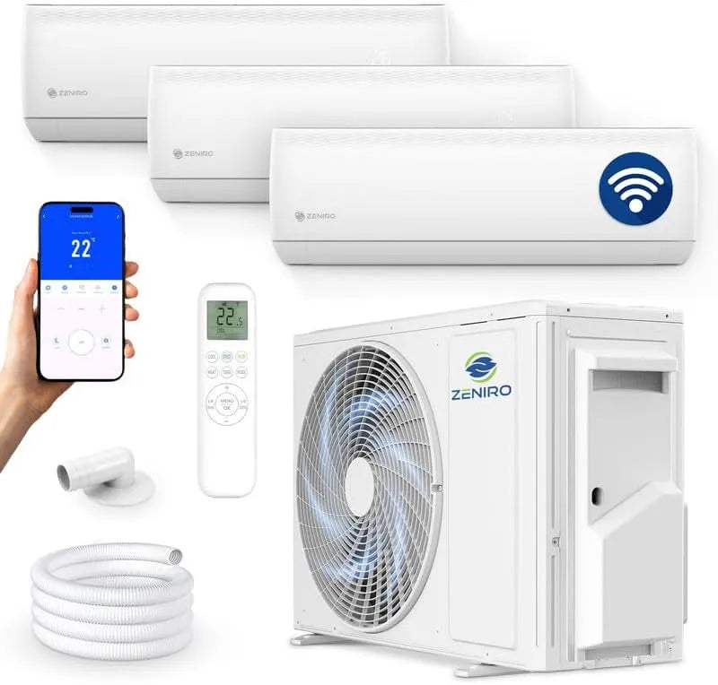 Klimaanlage, Multisplit 3 Innengeräte Set, Klimagerät Air Conditioner mit Heizfunktion 27000 BTU 5,3kW A++ WiFi, 3 x 3,5kW, Modell R32