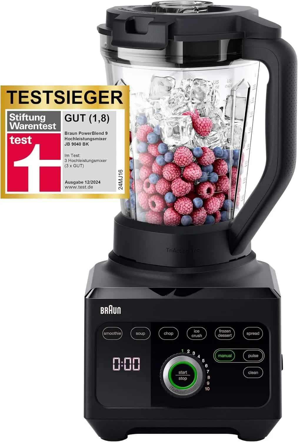 Braun Standmixer JB9040BK, PowerBlend 9 Hochleistungs mit 1600 Watt Motor, Fassungsvermögen 2 l Tritan-Behälter, 18 Betriebsprogramme, in Schwarz