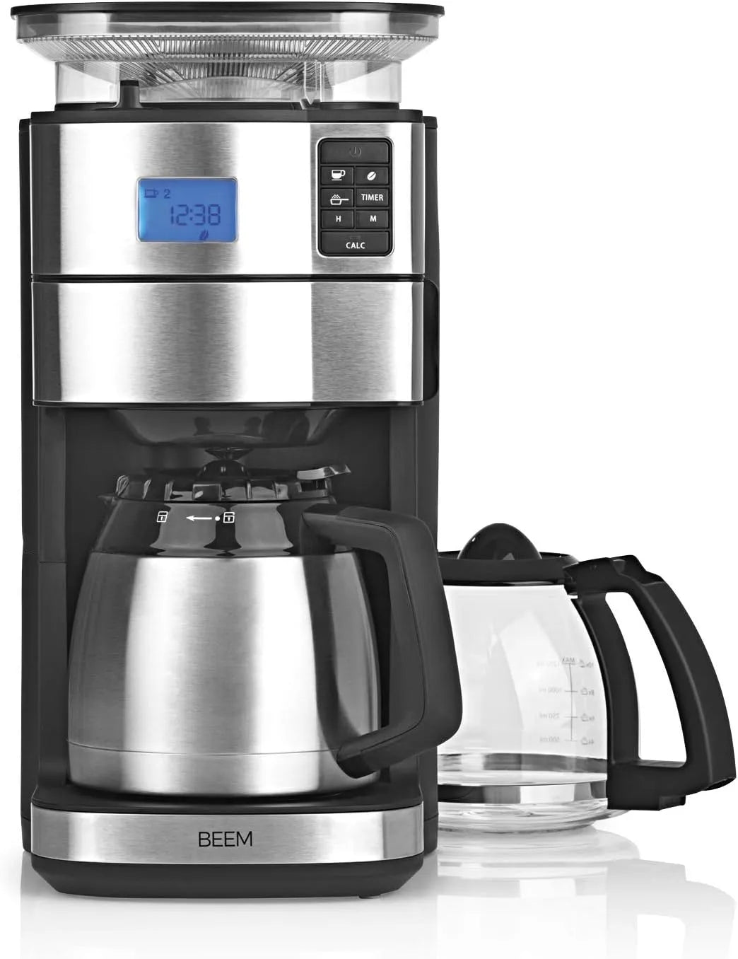 Kaffeemaschine 24h-Timer, Leistung 1000 W, BEEM FRESH-AROMA-PERFECT II Filterkaffeemaschine mit Mahlwerk, Duo, BASIC SELECTION, Edelstahl