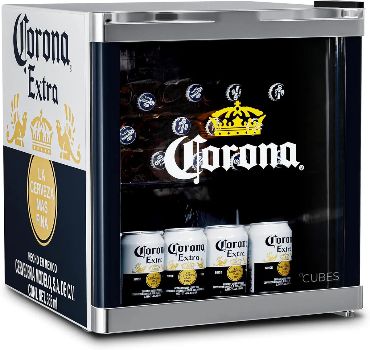 Kühlschrank, Gelb, °CUBES CORONA Mini Getränkekühlschrank 48L, Bar, Leise & energieeffizient, Küche, Homeoffice, Getränkekühler, Blau