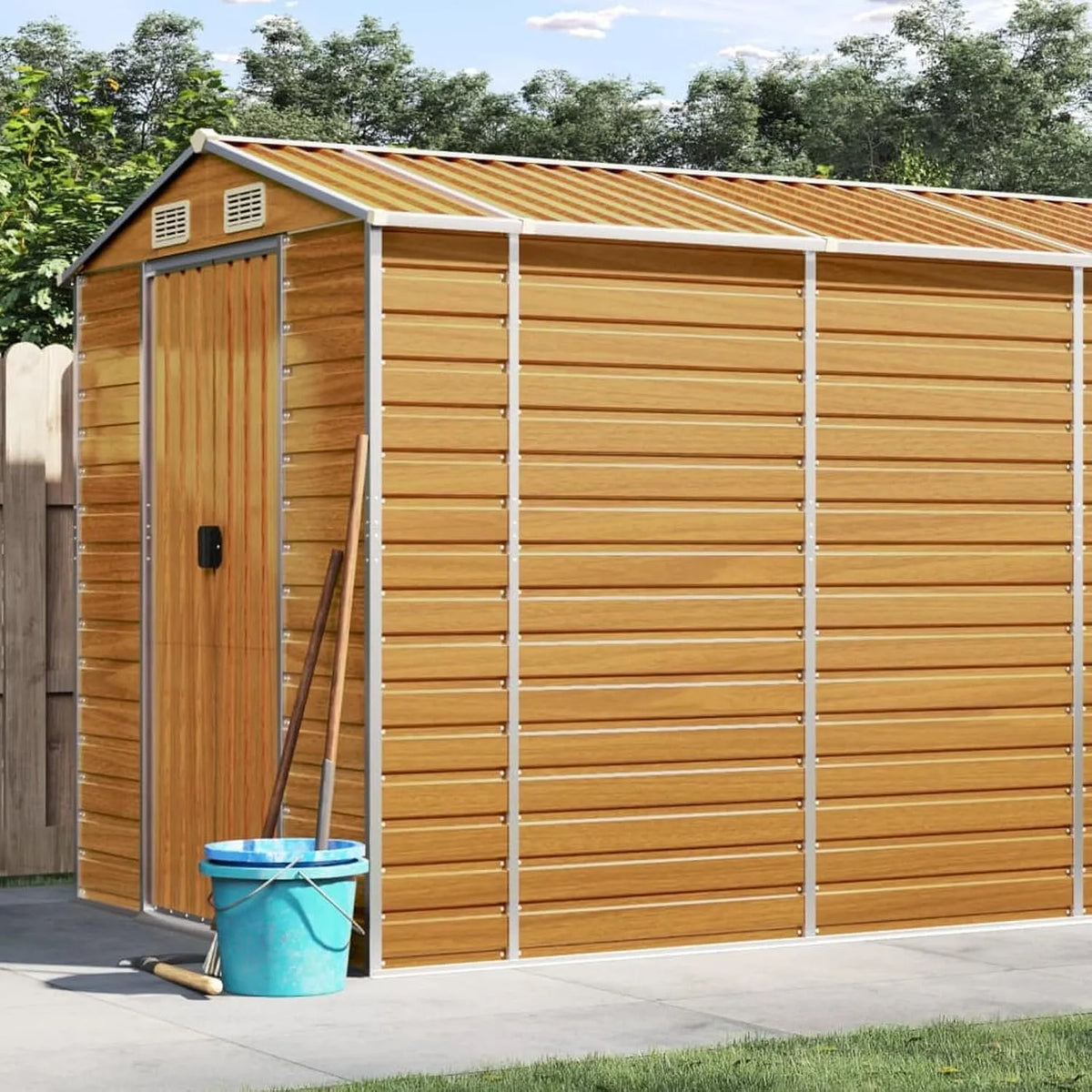 Gerätehaus 3188283, Hellbraun 191x810x198 cm Verzinkter Stahl, Gartenhaus, Fahrradgarage, Gartenhütte, Geräte Schuppen, Gartengerätehaus
