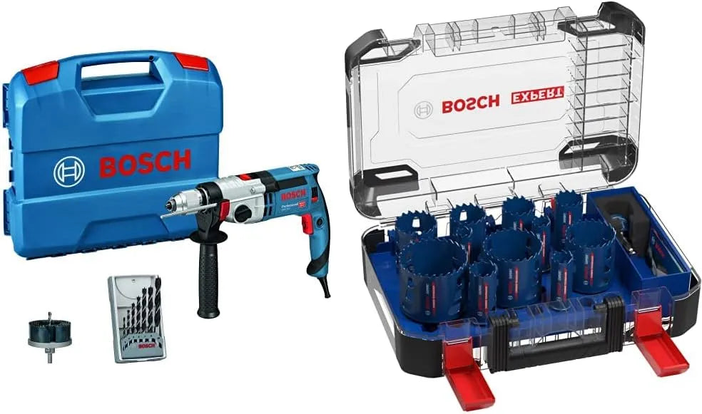 Bosch Professional Schlagbohrmaschine -2, max. Drehmoment: 40/14,5 Nm GSB 24, Ø 20-76 mm, in L-Case, inklusive. Zubehörset, für Holz mit Metall