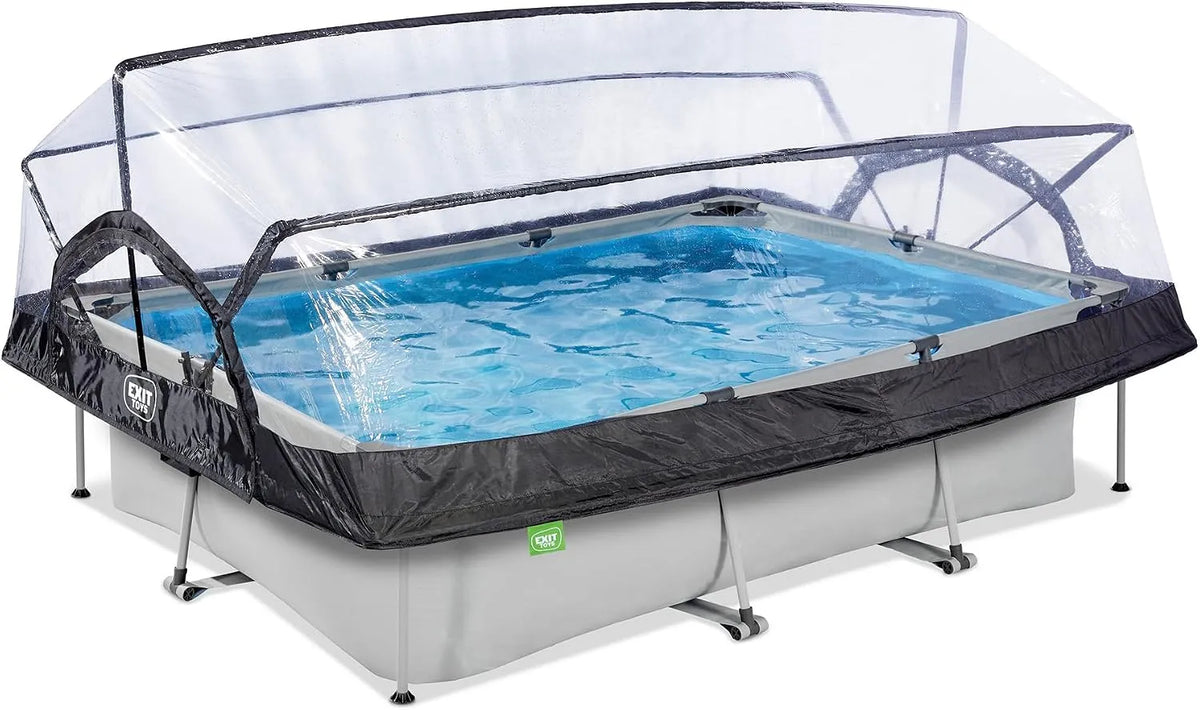 Pool, Maße 300x200x65cm, EXIT Toys Soft Grey mit Multifunktionale Abdeckung, Rechteckiger, Kompakter Rahmenpool mit Kartuschenfilterpumpe, Farbe Grau