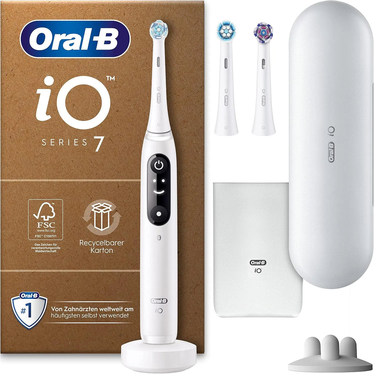 Braun Oral-B iO Series 7 Plus Edition Elektrische Zahnbürste, PLUS 3 Aufsteckbürsten, 5 Putzmodi für Zahnpflege, Electric Toothbrush, Reiseetui