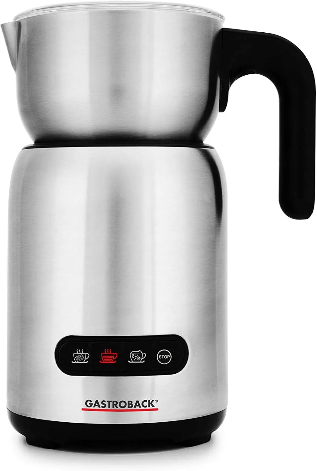 Milk and Chocolate Advanced GASTROBACK Design, 650 Watt Induktion-Milchaufschäumer für 1 Liter Milchschaum, heiße Schokolade, Silver, in Schwarz