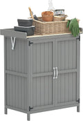 Geräteschuppen Outsunny, Gartenschrank Holz, wetterfest 74x43x88cm, Gerätehaus mit Klappdach Ablagen, Arbeitsfläche, Geräteschrank, Farbe Grau
