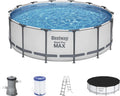 Bestway Pool, Steel Pro MAX Frame Komplett-Set mit Filterpumpe Ø 427 x 122 cm, lichtgrau, rund