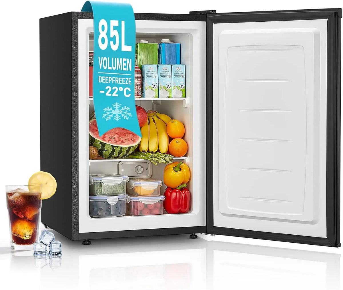 FOHERE Gefrierschrank 4-Sterne-Gefrierfach, 3 Schubladen, Fassungsvermögen 85 Liter Tiefkühlschrank, 80cm Hoch