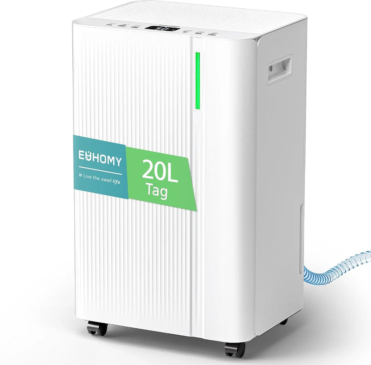 Luftentfeuchter 150m³/50m, EUHOMY 20L Elektrisch, Raumentfeuchter Elektrisch für Keller 150m³, 50m², Filter, Ablaufschlauch, Timer