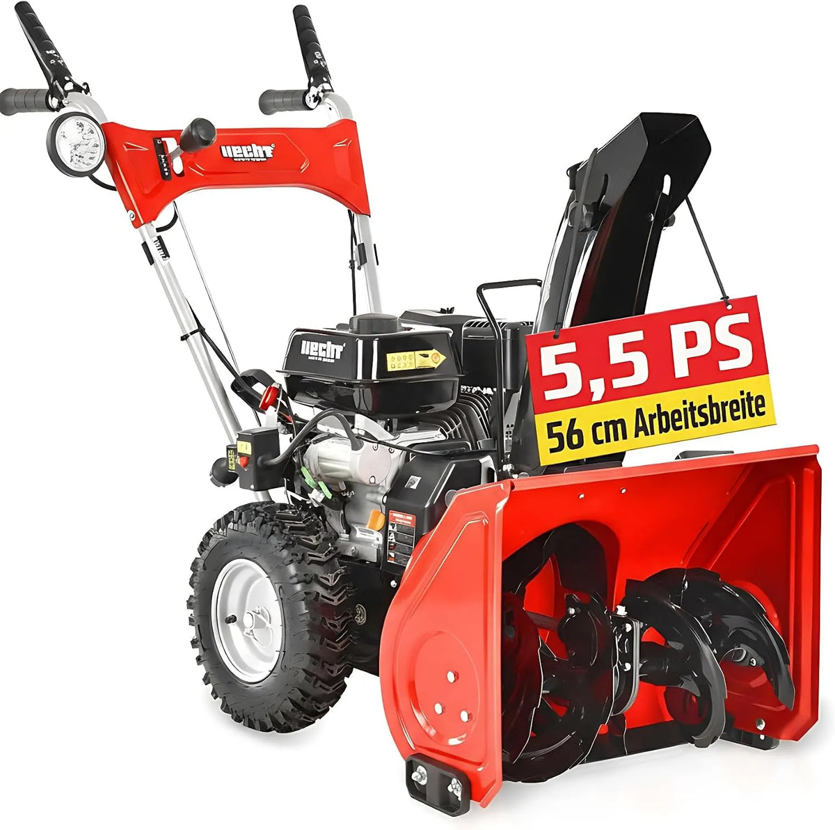 Schneefräse HECHT, 56 cm Arbeitsbreite, 40 cm Arbeitshöhe, 2-stufig, 11 m Auswurfweite, 6-Vorwärts- & 2-Rückwärtsgänge, Benzin, mit E-Start