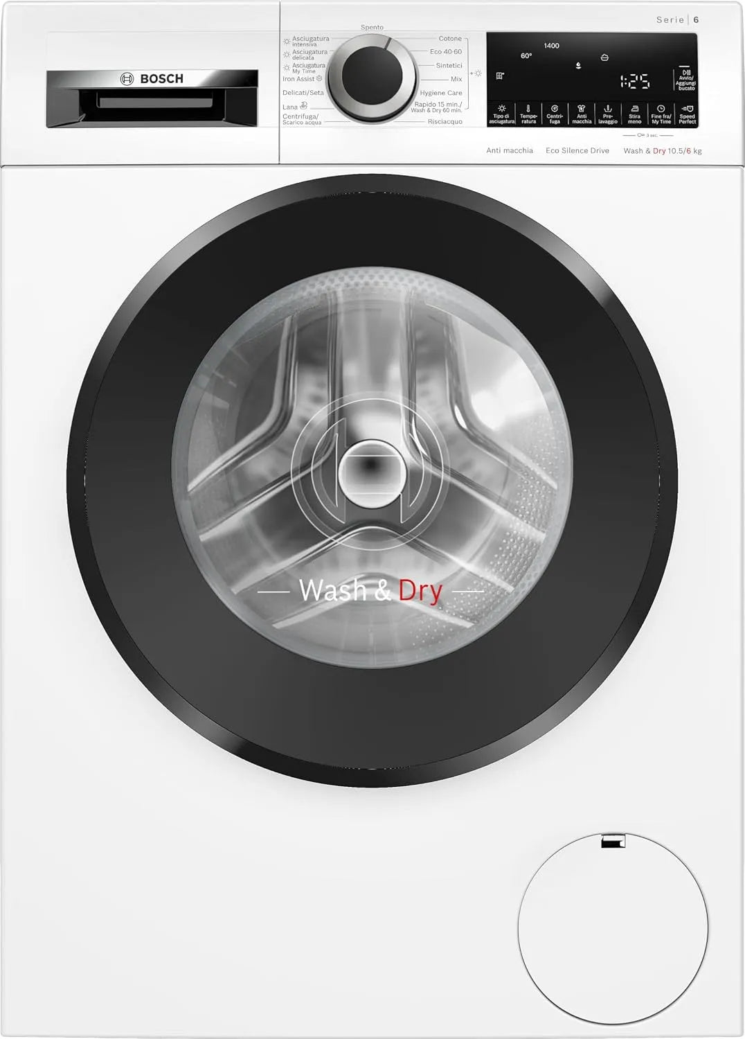 Bosch Wäschetrockner WNG25400IT 1400, Serie 6, Kapazität 10,5/6 kg, Breite 60 cm, Leistung 6 W, min, Iron Assist, Anti-Flecken-System, AutoDry