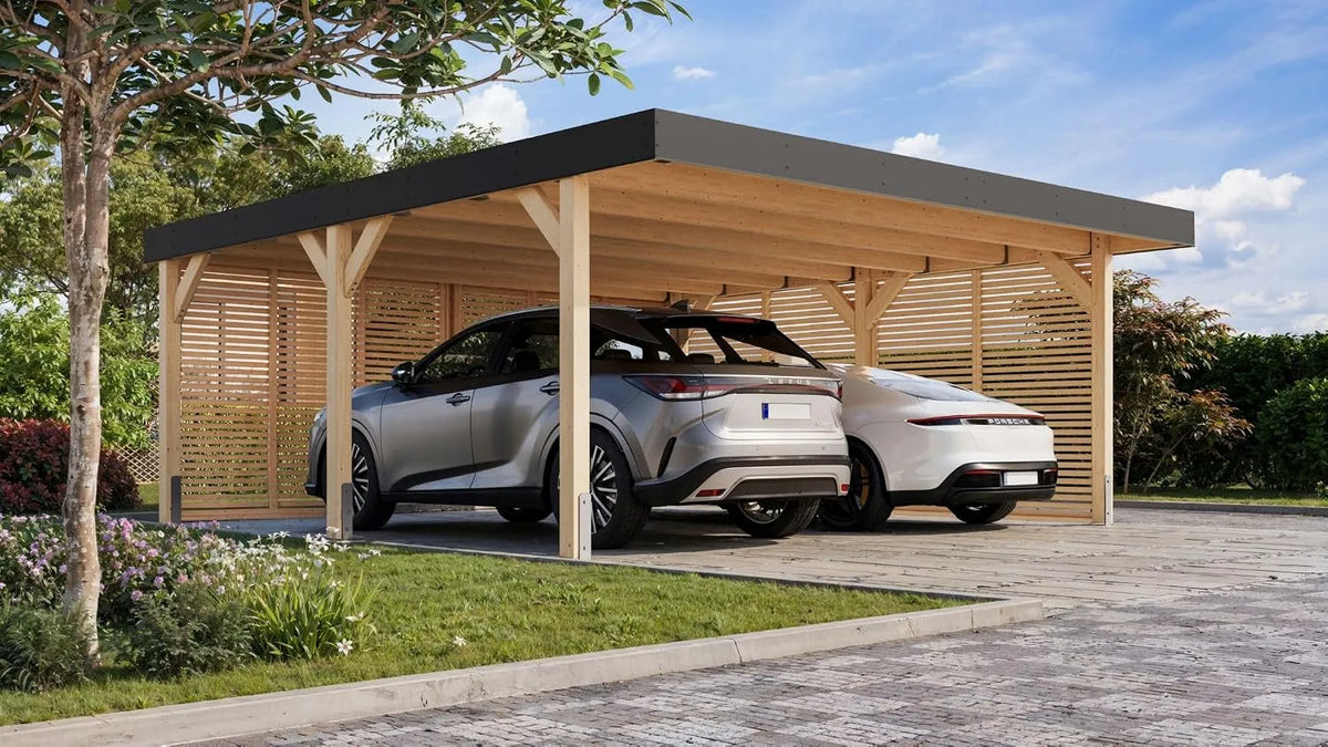 Mit EIN oder Zwei Stellplätzen Karibu Leimholzcarport, optional mit Seitenwänden, Doppelcarport