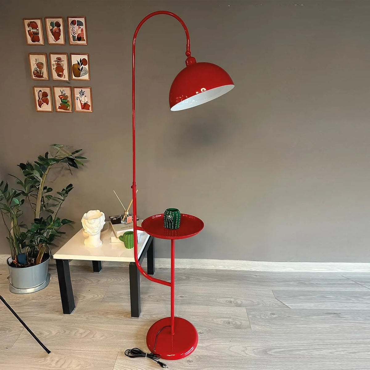 Modell Metall E27 bamyum Gorkiede, Stehlampe Wohnzimmer, Kinderzimmer mit Fassung, Stehleuchte mit Ablage und Dimmer, 30 cm Breit, Moderne, Rot
