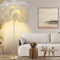 Federlampe Stehlampe, 3-farbig Dimmbar, mit Knopfschalter Dekorbeleuchtung, Moderne 160cm Große Straußenfeder-Stehlampe, White