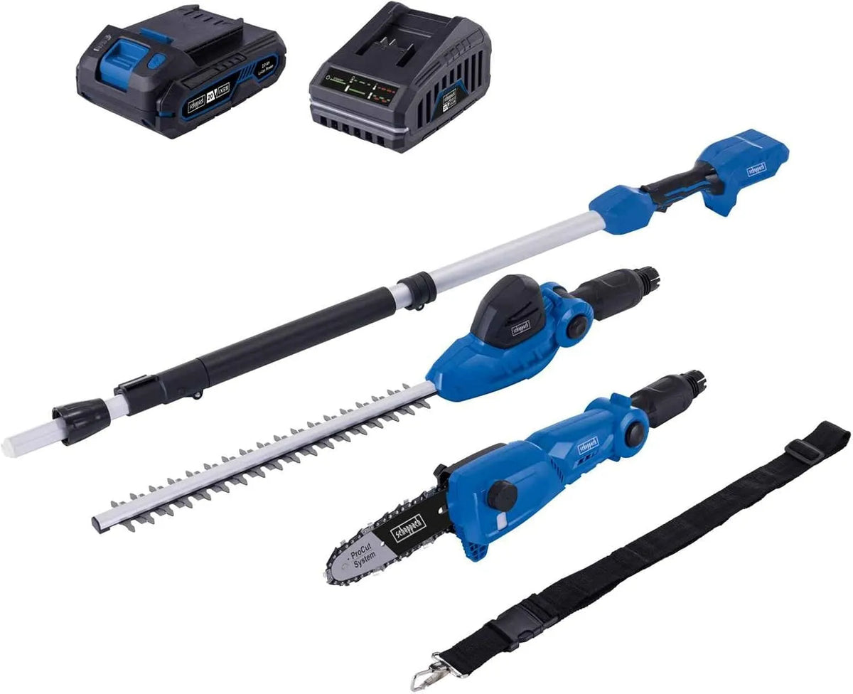 Scheppach Heckenschere C-PHTS410-X 2in1 20V-IXES-Serie, 10 Jahre, Akku Multifunktionsgerät, Spannung, Schnittlänge & Hochentaster 410/180mm