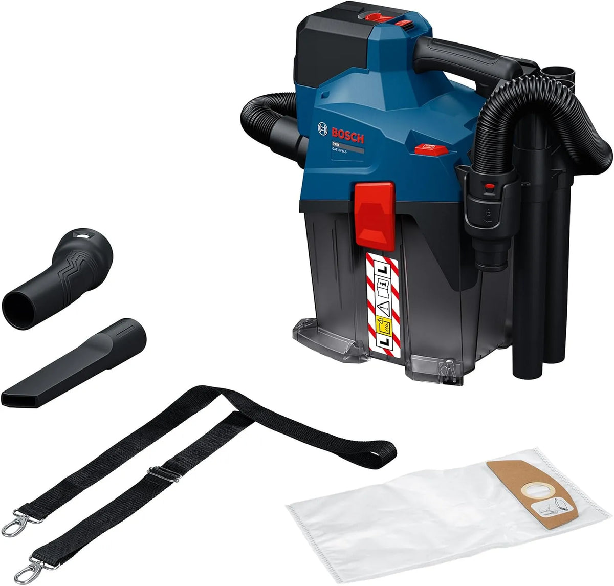 Bosch Akku-Staubsauger GAS18V-6LS, PRO 18V System, inklusive. flexiblem Schlauch, Winkelrohr, Fugendüse, Bodendüse, PT-Adapter, Saugrohre, Vliesbeutel