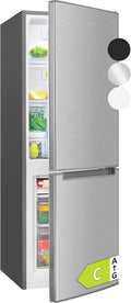 Bomann Kühlschrank KG 7359, Breite 143cm, Fassungsvermögen 173L Kühlgefrierkombi, Energieklasse C, inox, Kühl Gefrierkombination leise 40 dB