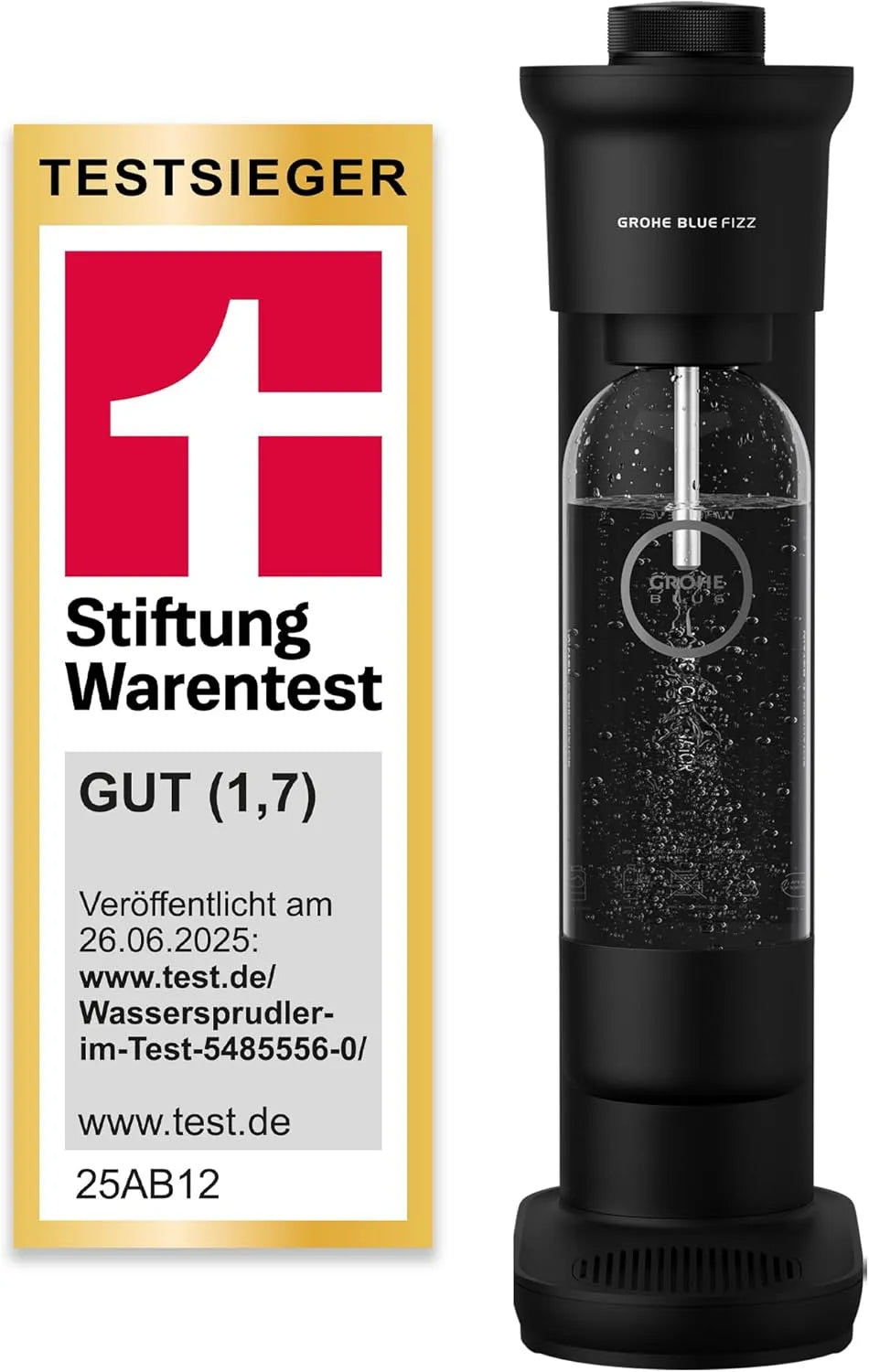 Modell Fizz CO2 31943K00 GROHE Blue, 3 einstellbare Sprudel-Stufen, 1x 0,85l Wasserflasche + Reinigungspulver, ohne Flasche, in Schwarz