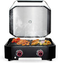 Gasgrill cozze Plancha, Maße 65 x 57 cm, 50 mbar, LED-Drehregler mit Leuchtanzeige, 600 mit Deckel, 2 Brenner, Wendeplatte aus Gusseisen