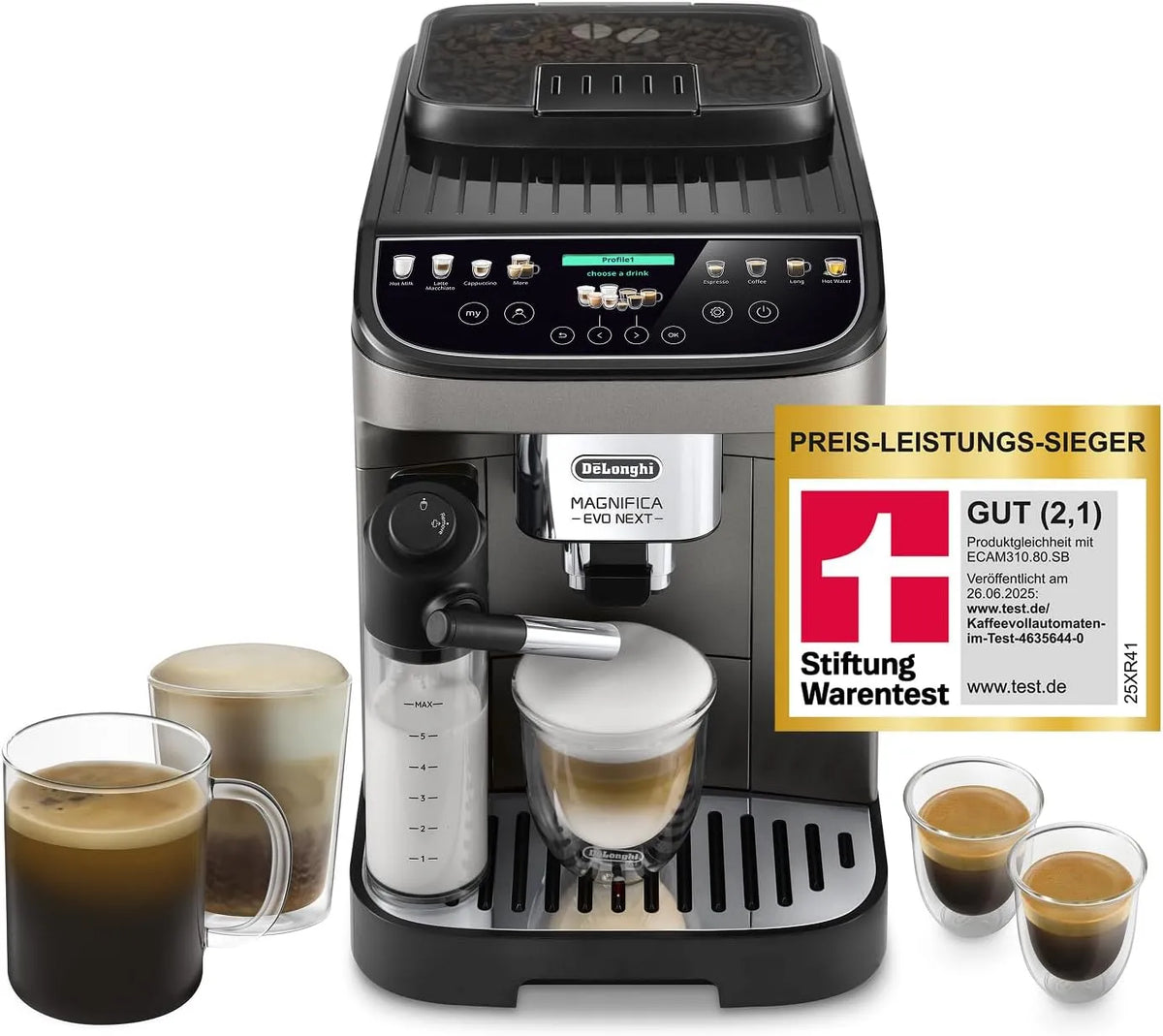 Kaffeevollautomat ECAM312.80.TB, 13 One-Touch-Getränke, Perfetto mit LatteCrema-Milchaufschäumer, Titan, Coffee- und Cappuccino Kaffeemaschine