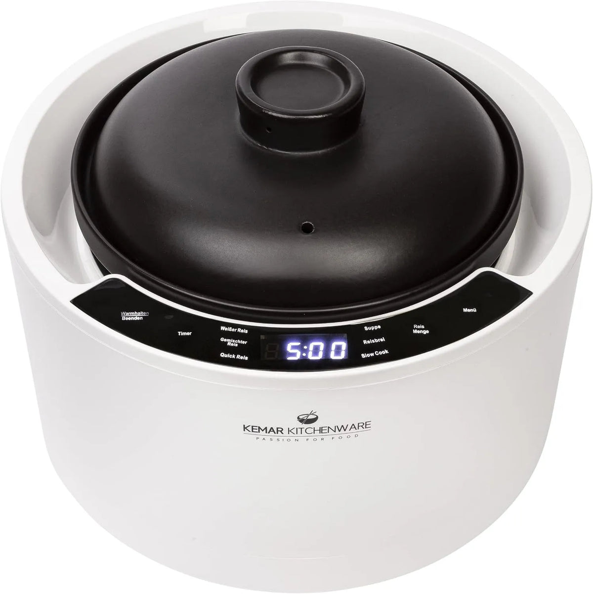 Modell mit Keramiktopf KCC-280 KeMar Reiskocher, Topf ht vollständig aus Keramik, Fassungsvermögen 2,5l mit Keramiktopf, Leistung 900W, Tonkeramik