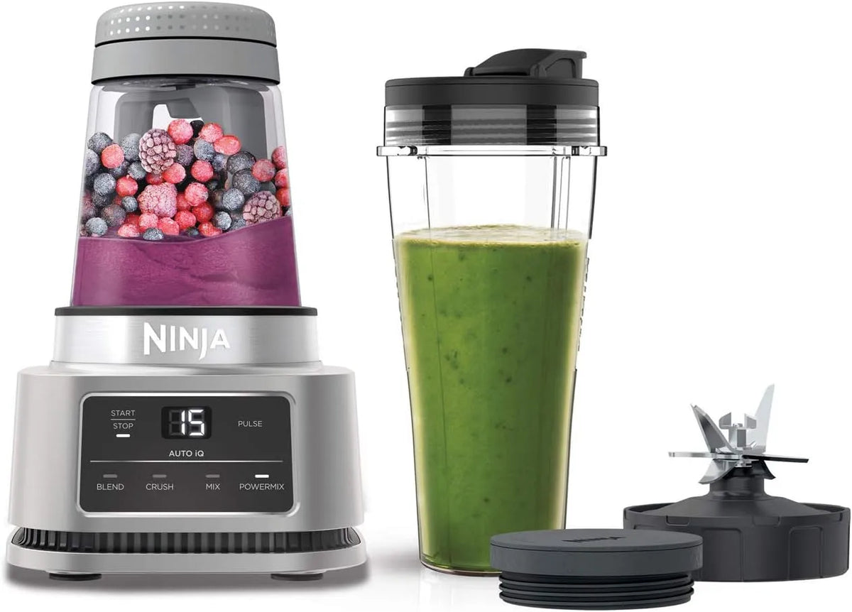 Ninja Modell CB100EU, Leistung 1100W, Foodi Power Nutri Mixer 2-in-1, Smoothie-Bowls Maker, Automatikprogramme, Silber