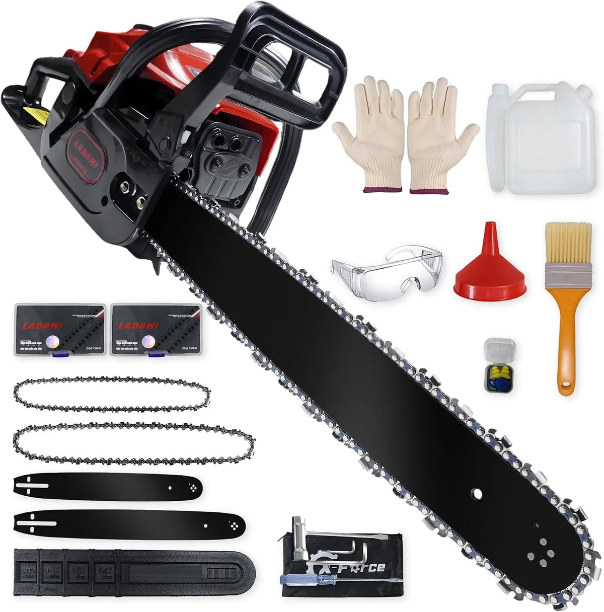 Motorsäge 2-Takt-Motorsäge 5PS, mit 20 Zoll&16 Zoll Schwert,2 Ketten, Motorkettensäge, Vibrationsdämpfung, Sicherheitsschalter, Gartenarbeit