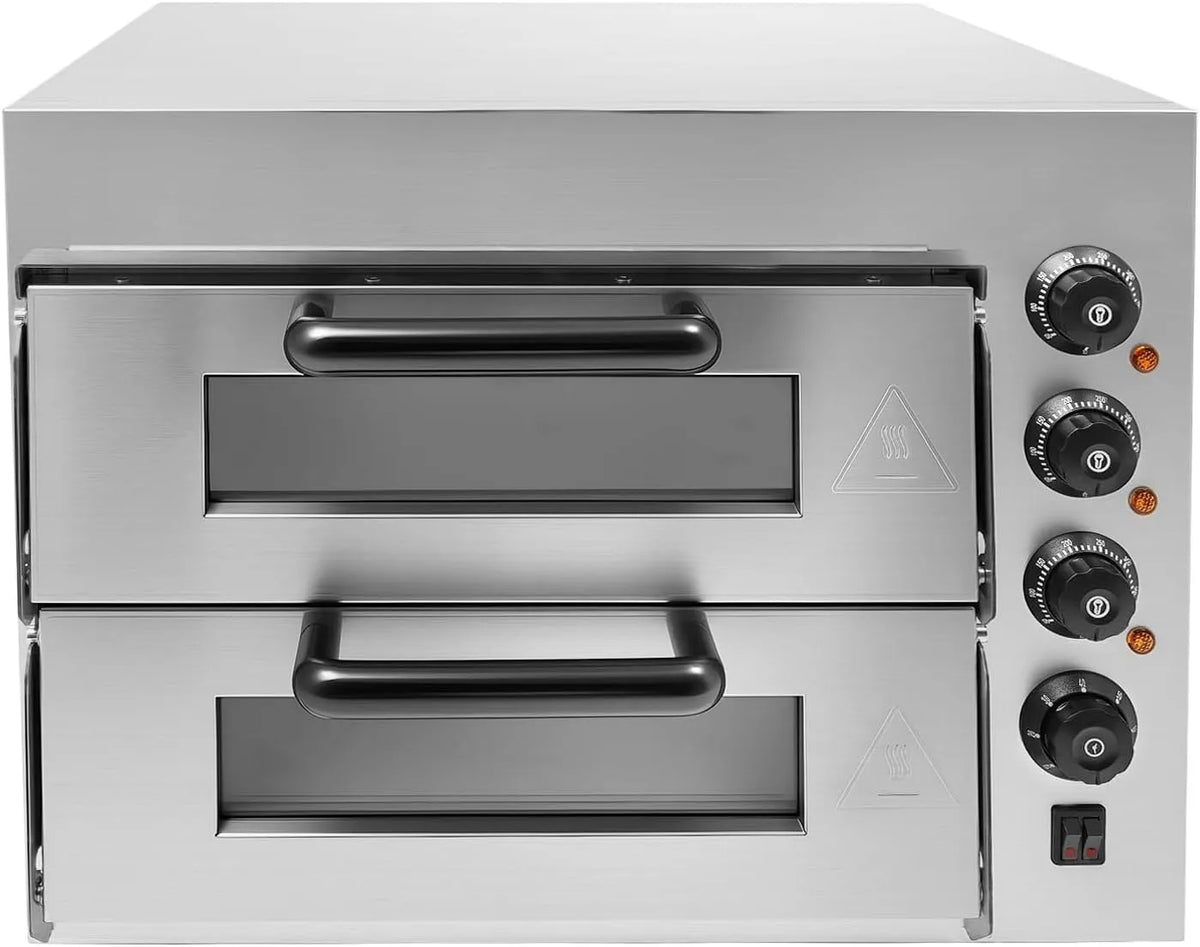 Doppel Professioneller Pizzaofen, Leistung 3000 W Pizzaofen Elektrisch, Kommerzieller Pizza Oven 350℃, Brot und Backwaren