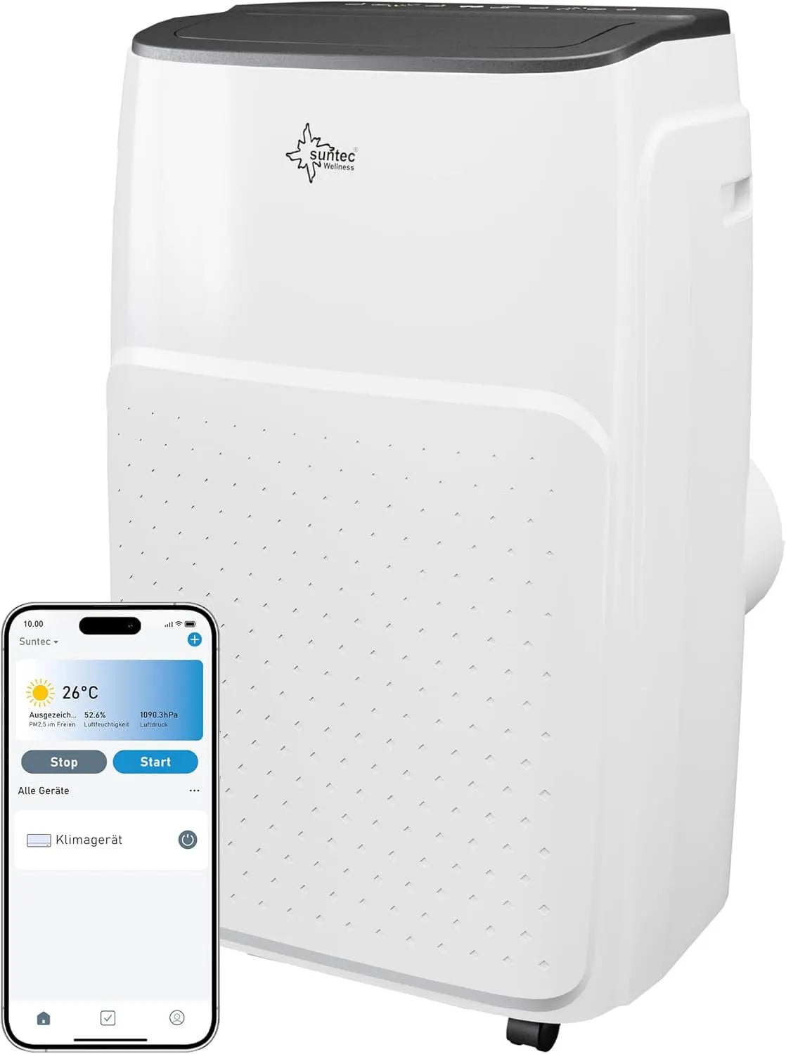 Klimaanlage, 12.000 BTU, Entfeuchter für Räume bis 60 qm, Suntec Wellness Mobiles Klimagerät Coolfixx 12000 BTU APP