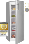 Exquisit Gefrierschrank GS230-H-040E, Groß 55 cm Breite, Tiefkühlschrank Groß 168 Liter Volumen, 4* Gefrierfach, inoxlook