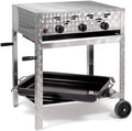Gasgrill, mit Grillrost und emaillierter Stahlpfanne Grillwagen Gastrobräter Profigrill, Kombibräter 11kW 3-flammiger Edelstahl-Brenner fahrbar