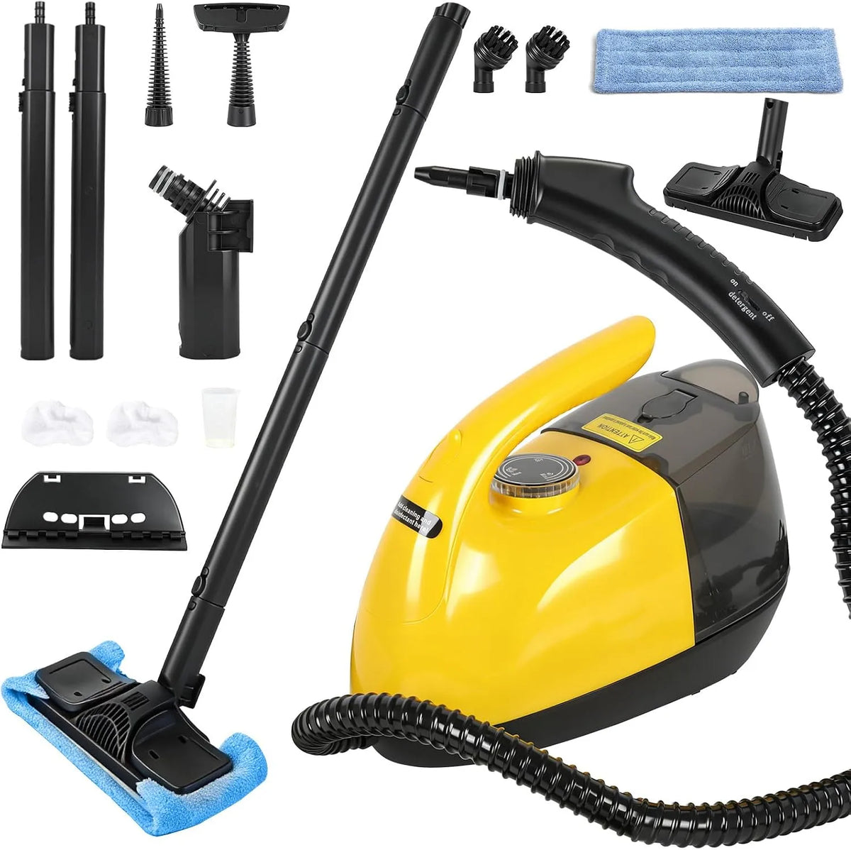 Dampfreiniger 900-ml-Tank, Leistung 1800W Tragbarer Boden mit, 15 Zubehörteile, Handdampfreinige für die Reinigung von Öfen, Teppichen, Sofas
