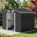 Geräteschuppen, Metall 196x132x187cm, Rostbeständiger Metal Garden Shed aus Verzinktem Stahl, Wasserdichtes Gerätehaus mit Schiebetür & Satteldach