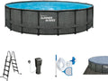 Pool Summer Waves Frame, Komplettset, Gartenpool & Schwimmbecken inklusive. Filterpumpe, Abdeckplane, Rund 488x122 cm Rattanoptik Farbe Grau