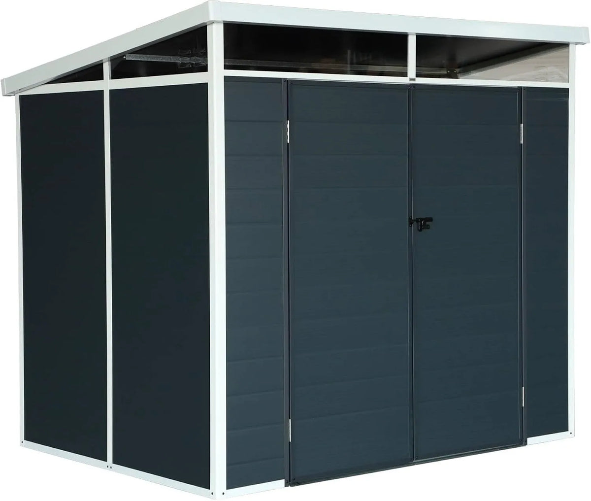 Sweeek, Gartenschuppen aus Kunststoff 4,55 m², mit Skylight-Monopultdach, Artois, Maße 238 x 190 x 215 cm, anthrazit, Fenster und großer Eingangstür