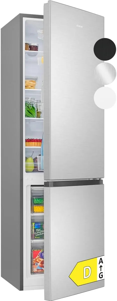 Bomann Kühlschrank KG 184.1, Breite 180cm, Fassungsvermögen 269L Kühlgefrierkombi, Energieklasse D, inox, Kühl Gefrierkombination leise 39 dB