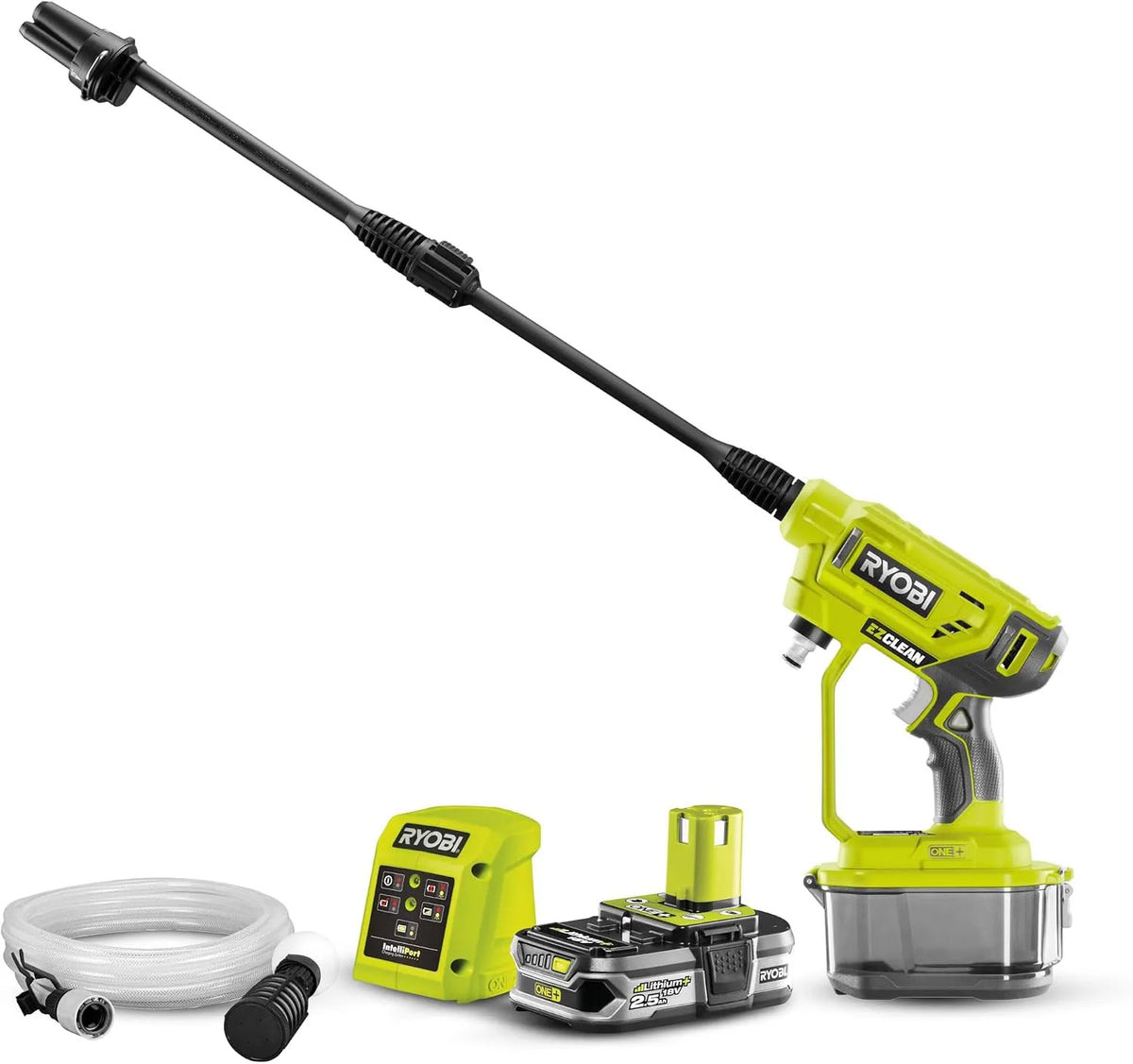 Ryobi Modell 18 V, max. Druck 22bar RYOBI 18 V RY18PW22A-125, Fördermenge 182 l/h, 3-in-1 Düse, inklusive. 6m Schlauch, 1x2,5Ah Akku & Ladegerät