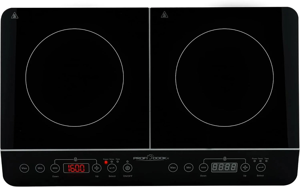 Induktionskochfeld DKI 1067, 10 Stufen, heiß in Sekundenschnelle, PC, ProfiCook Induktionskochplatte 2 Platten, bis 240°C Induktionsplatte doppelt