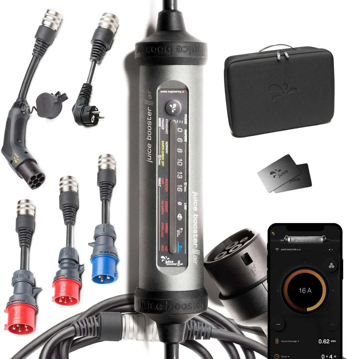 3 air Juice Booster, RFID-Freischaltung, Made in Germany, Mobile Wallbox & Typ 2 Ladekabel 11 kW, mit App & Stromzähler, wasserdicht & überfahrsicher