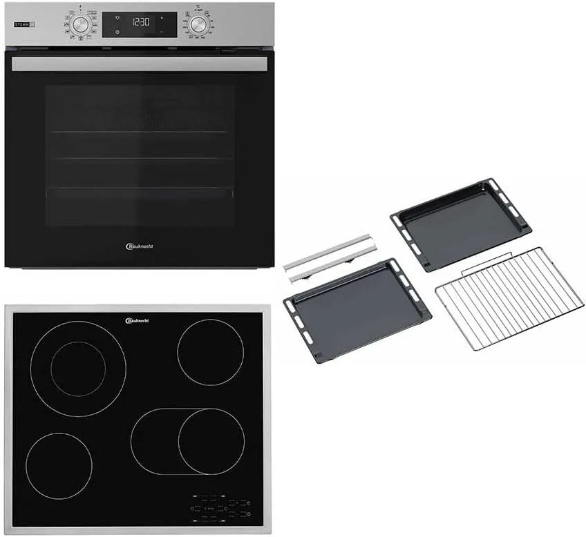 Bauknecht Backofen BAKO 466, Breite 60cm, Gentle Steam, Glaskeramik-Kochfeld, Heißluftbackofen mit 12 Funktionen, EEK A+, Inox