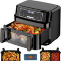 Heißluftfritteuse, Air Fryer 2 Kammern Touchscreen Max 200℃ Fettarmes Kochen, Fassungsvermögen 12L Airfryer Variabel Für Einzel-und Zweikammer, XXL