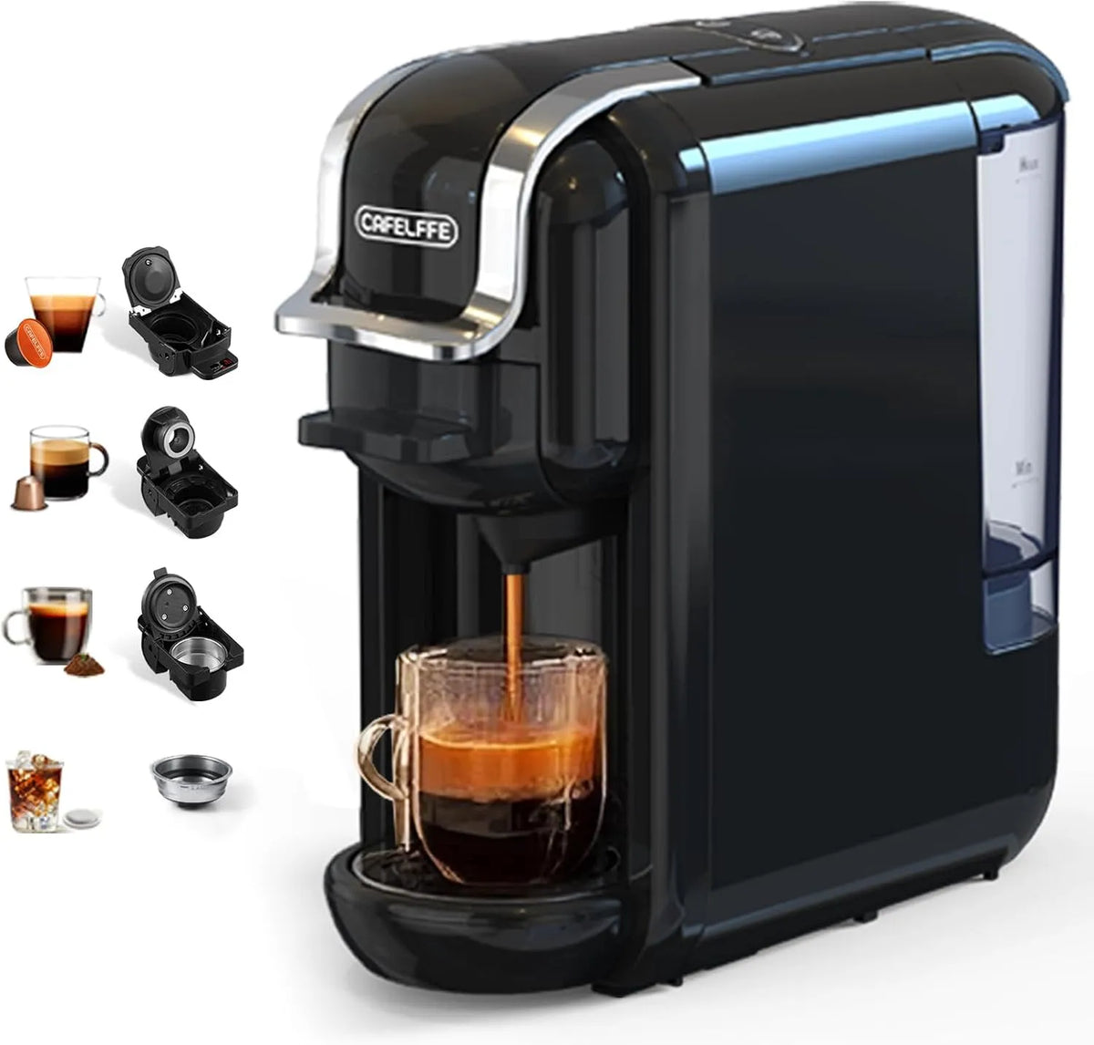 Kaffeemaschine MK-603 CAFELFFE Kapsel, 4-in-1 Heiß, Kalt-Espressomaschine, kompatibel mit ESE-Kapseln, Nes Original, DG Kapseln und gemahlenem Kaffee