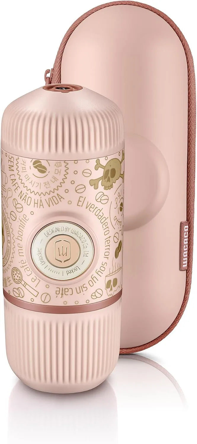 Espressomaschine WACACO Nanopresso tragbar, Reisekaffeemaschine, mit Nanopresso S-Etui, Upgrade-Version von Minipresso, Dark Soul Pink