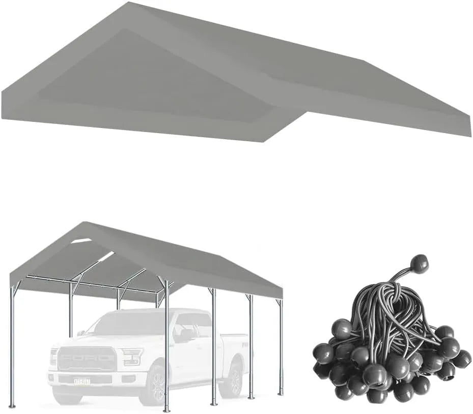 Carport, Unterstand, 3,6 x 50,8 cm verbesserte -Ersatzabdeckung für Auto, Garage, Partyzelt mit Kugelspannern, nur obere Abdeckung, Farbe Grau