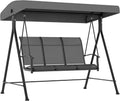 Outsunny Hollywoodschaukel 3-Sitzer, bis 240 kg Belastbar, Gartenschaukel mit Verstellbarem Dach, Metall, Dunkelgrau, Maße 200 x 133 x 176 cm