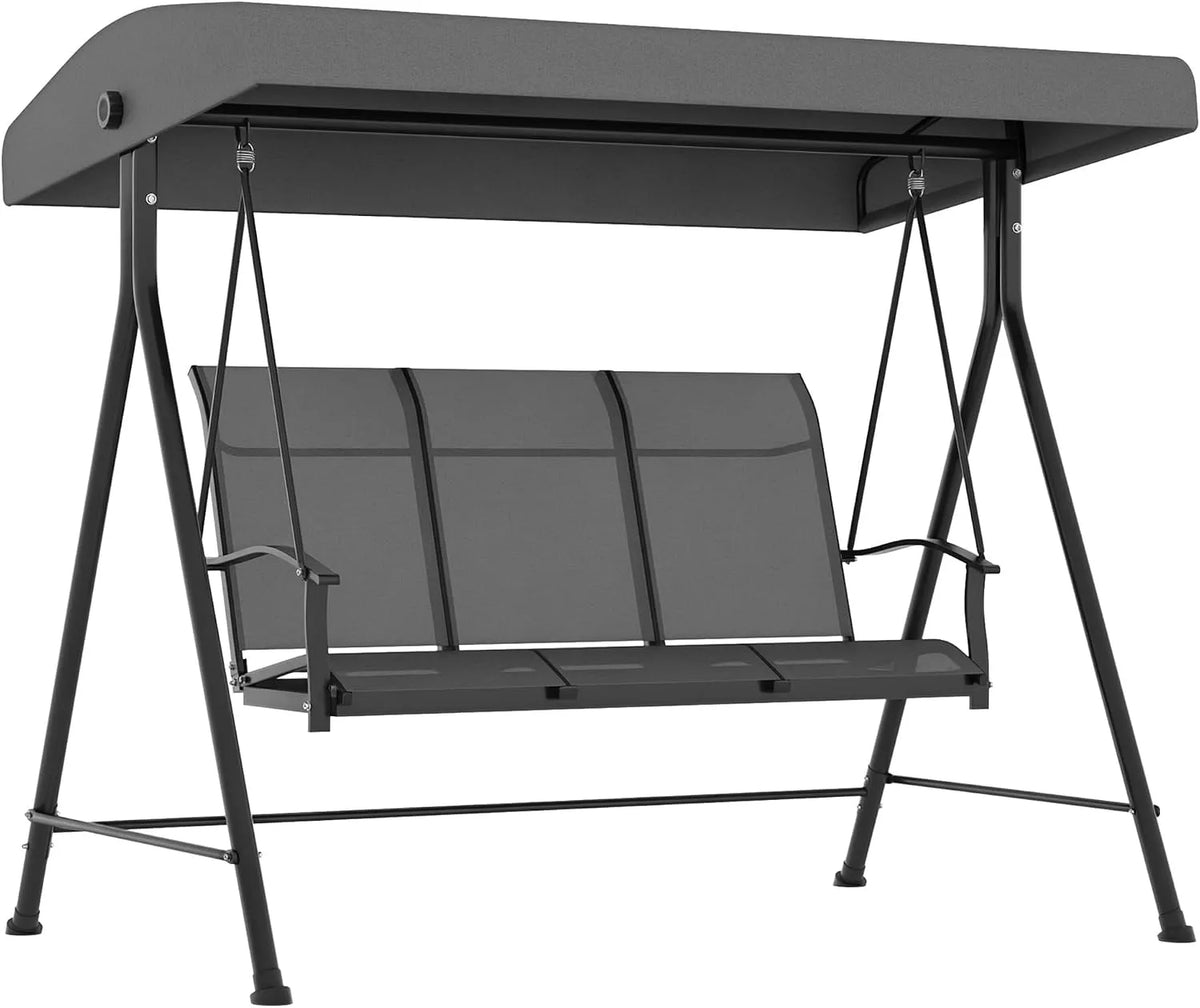 Outsunny Hollywoodschaukel 3-Sitzer, bis 240 kg Belastbar, Gartenschaukel mit Verstellbarem Dach, Metall, Dunkelgrau, Maße 200 x 133 x 176 cm