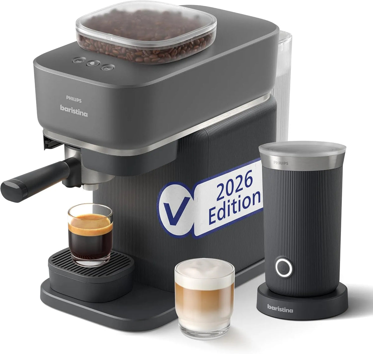 Philips Espressomaschine BAR308/60, Kaffeemaschine mit Mahlwerk & Siebträger, Tampen & Brühen, Schwarzgrau, 16 Bar, leichte Reinigung